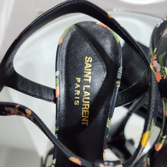 Saint Laurent Floral Print Pumps Tribute Black Leather Heels Size 38 - Picture 9 of 10